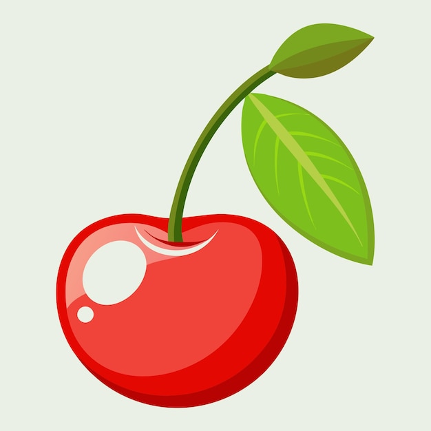a picture of cherries with a green leaf and a white background