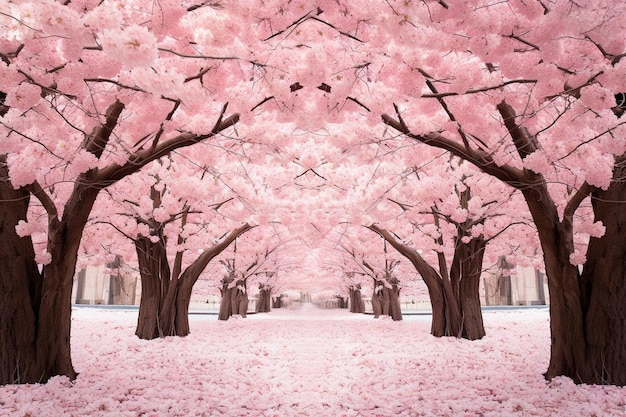 Photo a picture of a cherry blossom tree with a pink background