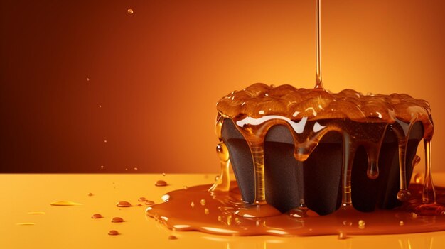 AI가 생성한 에 액체의 한 방울이 있는 초콜릿 케이크의 사진
