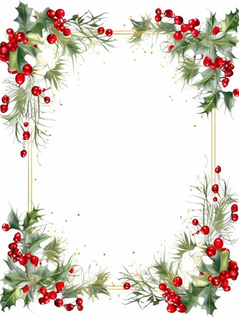 a picture of a christmas frame with holly leaves and berries generative ai