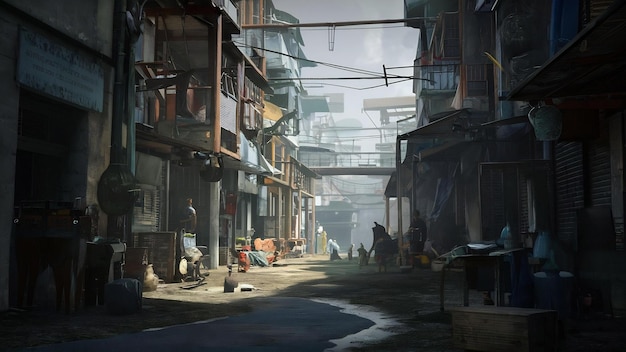 a picture of a city street with a man walking down it