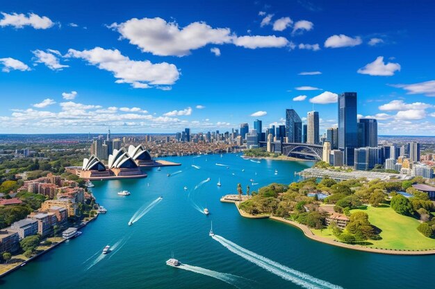 a picture of a city with a blue sky and a few clouds