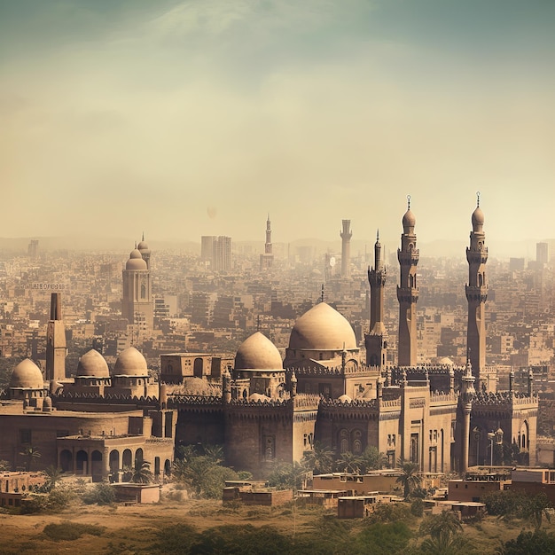 A picture of a city with a lot of buildings and minarets