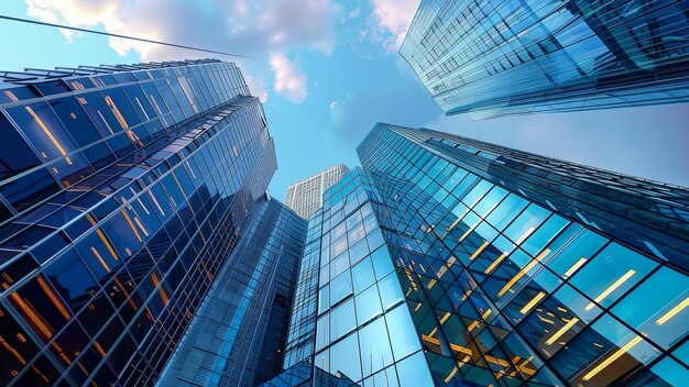 a picture of a city with tall buildings and a blue sky