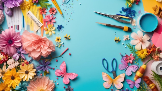 a picture of a colorful flowery design with scissors and a pair of scissors.