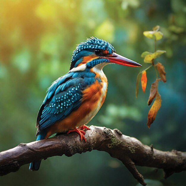 Photo a picture a colorful kingfisher birds sits on the branch in the forest