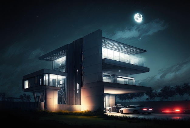 Picture of contemporary building contemporary home and night scene