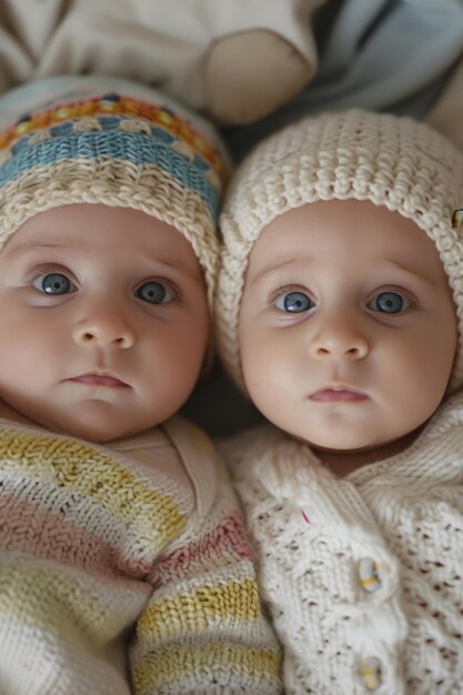 Photo a picture of a couple of babies laying next to each other perfect for capturing the bond between siblings or friends can be used for parenting articles or promotional materials for baby products