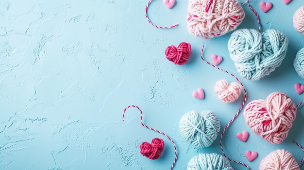 Photo a picture of a crocheted cute heart blue background