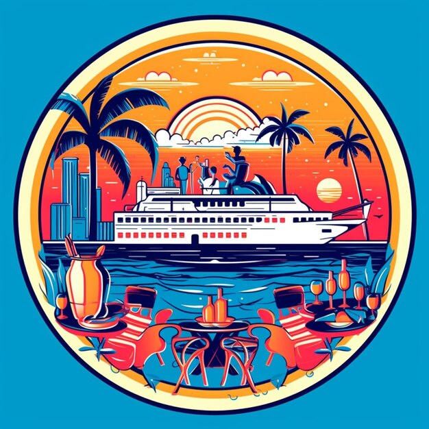 A picture of a cruise ship in the ocean with palm trees generative ai