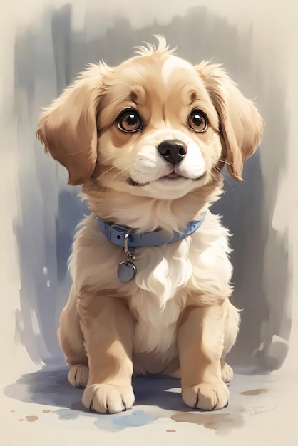 Картина милого щенка с акварелью