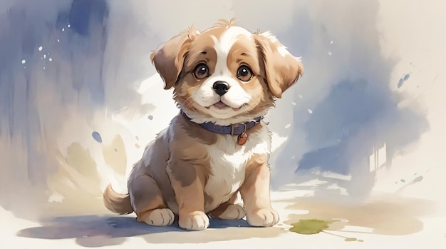 可愛い子犬の絵 水彩画