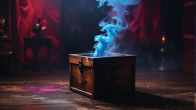picture of a dark room and a dark smoke close up on mystery box colorful background