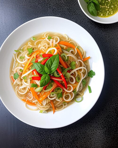 Picture of delicious noodles on a plate Decorate the plate with beautiful bright colors