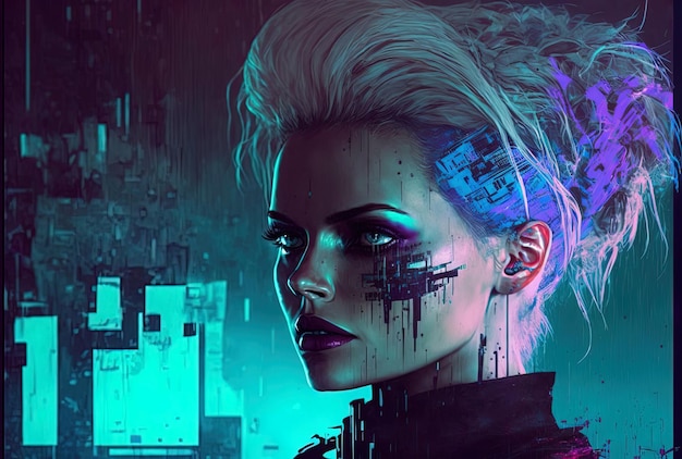 Picture of a diana with a glitchy appearance in a cyberpunk aesthetic