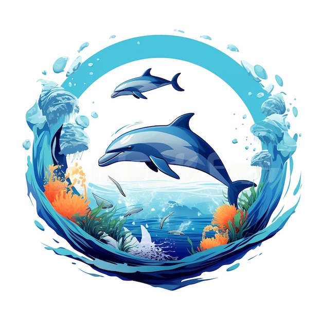 изображение дельфинов и моря со словами дельфины и море.