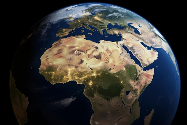 A picture of the earth from space with the continent of africa on the left.