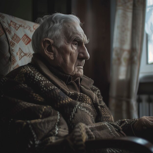 Picture of elderly man looks sad while sitting in the wheelchair near the window in the retirement home One senior old male with sadness and depression abandoned alone Loneliness retirement life