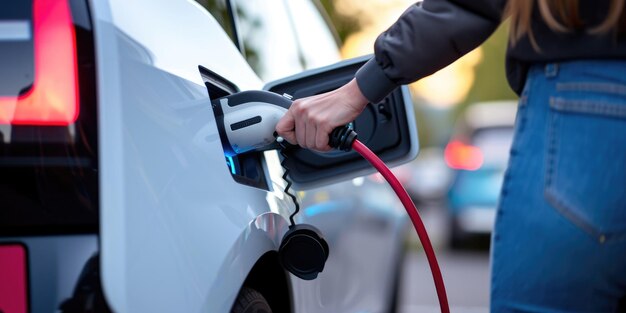 A picture of electric vehicle charging at charging station with charger aigx