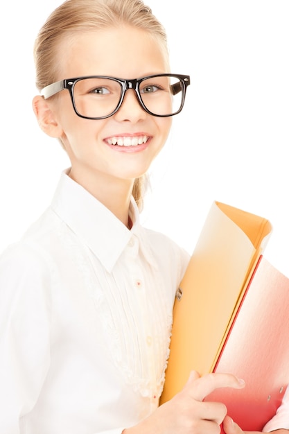 picture of an elementary school student with folders