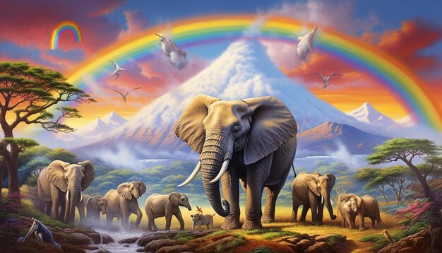 Photo a picture of an elephant with a rainbow in the background