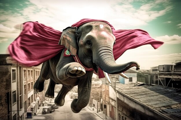 A picture of an elephant with a red cape