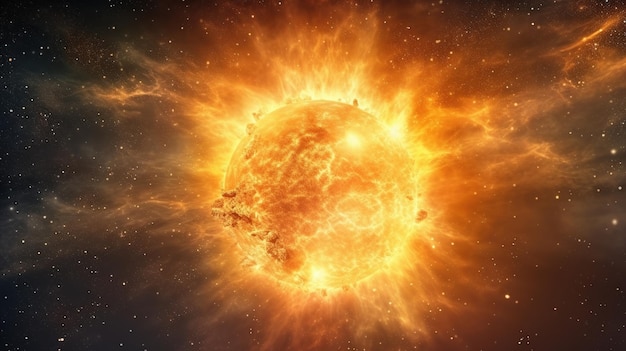 A picture of a explosion with a star in the background