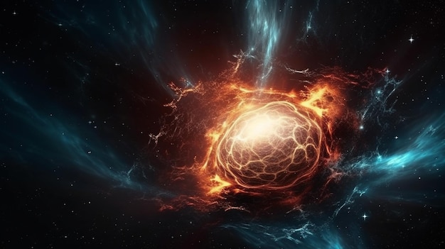 Изображение взрыва со звездой и туманностью на заднем плане.