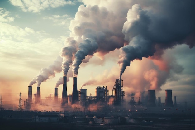 a picture of a factory with smoke coming out of it.