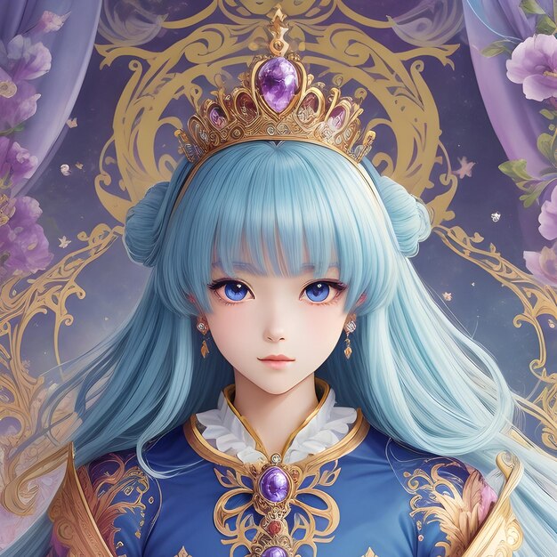 Photo a picture of a female doll with blue hair and a crown