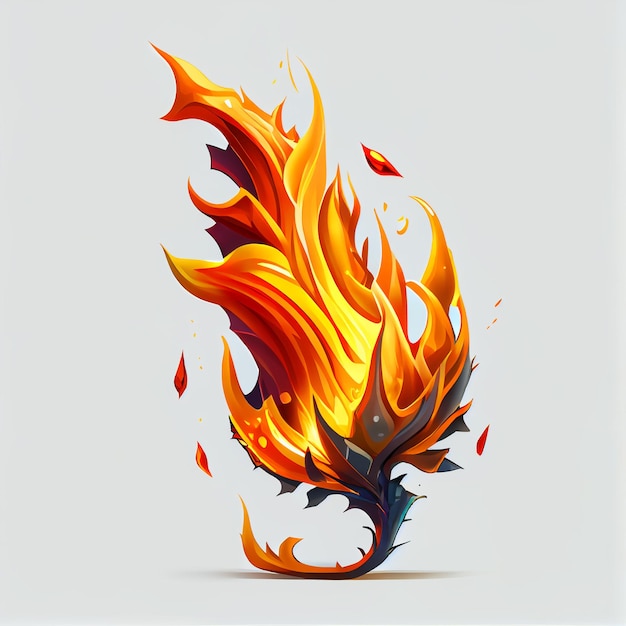 A picture of a fire bird with a leaf on it