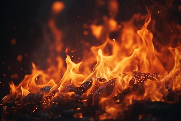 a picture of a fire with flames and a black background