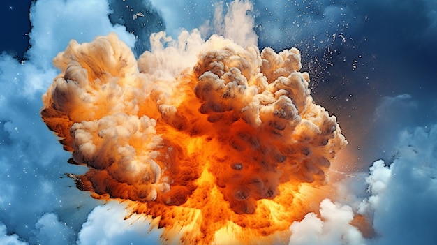 Photo a picture of a fireball explosion with a blue sky