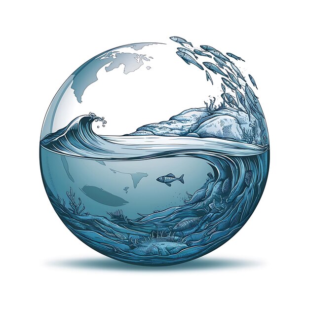 Photo a picture of a fish in a water with the ocean in the background earth a planet of water and life