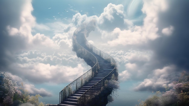 A picture of a flight of stairs in the sky