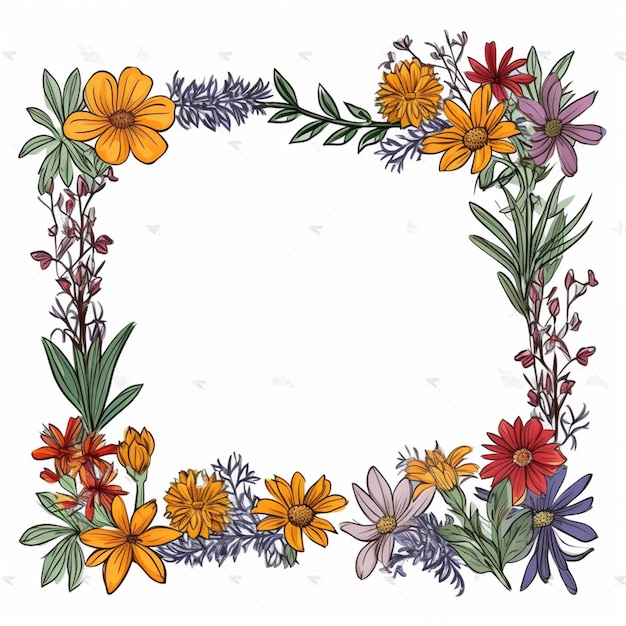 a picture of a floral frame with flowers and leaves generative ai