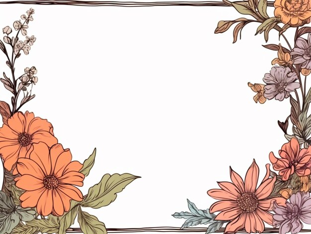 A picture of a floral frame with flowers and leaves generative ai