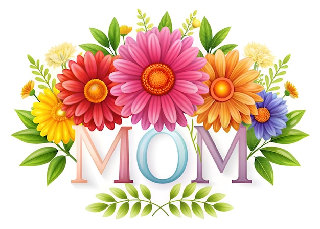 a picture of flowers with the word mom on it