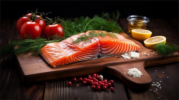 A picture of food on a table with tomatoes and herbs.