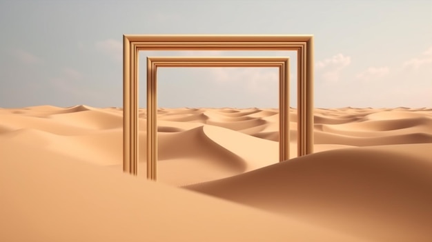 A picture frame in the desert with the word art on it