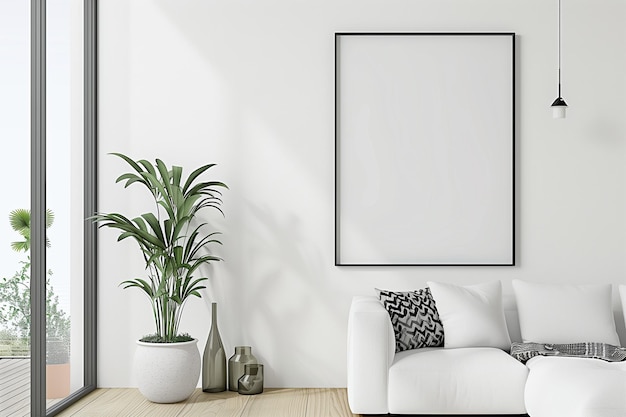 a picture frame hanging on a wall with a plant in it