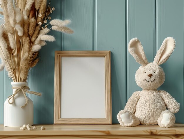 Picture frame mockup op een plank kinderkamer op de achtergrond