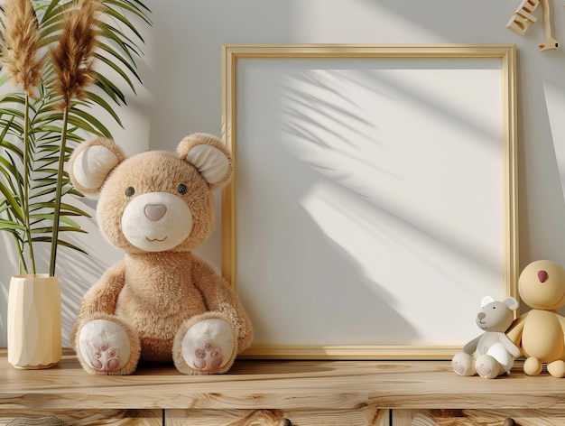 Picture frame mockup op een plank kinderkamer op de achtergrond