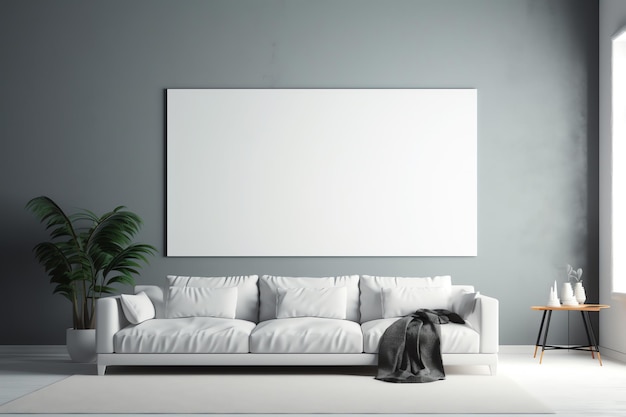 picture frame mockup psd hanging in modern living room minimalist generated ai