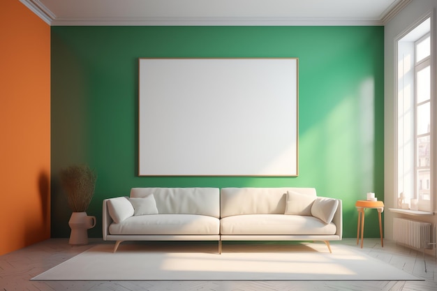 picture frame mockup psd hanging in modern living room minimalist generated ai