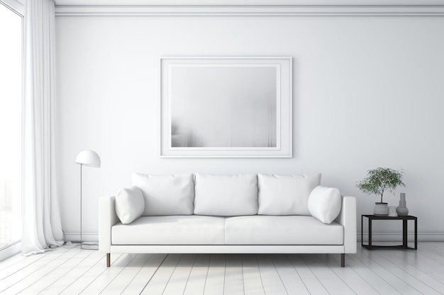 picture frame mockup psd hanging in modern living room minimalist generated ai