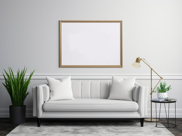 Picture frame mockup with the inviting atmosphere of a homely living room