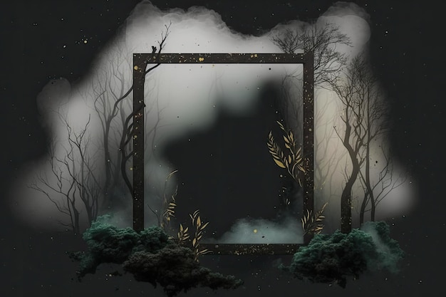 Picture frame placed in the midst of a lush green forest setting Generative AI