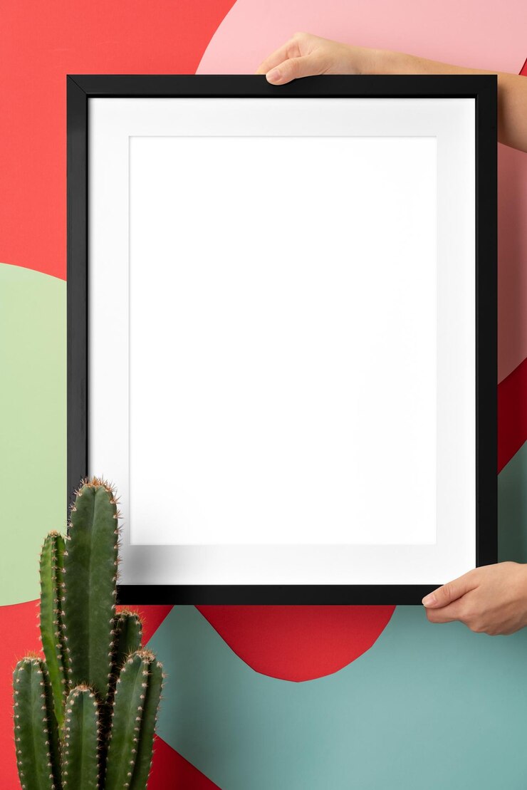 Photo picture frame png mockup woman decorating wall transparent design