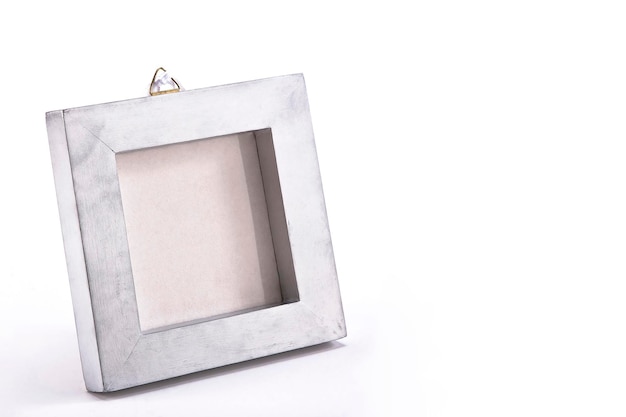 Picture frame silver gray photo frame on white background with space for text minimalist concept